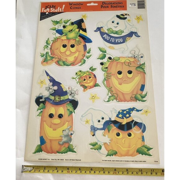 Vtg Fall Halloween Vinyl Window Clings Lot 5 Pumpkin Witch Cat Ghost Decor - Picture 9 of 16
